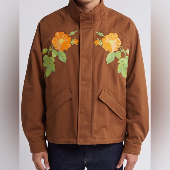Brown Floral Embroidered Men's Jacket